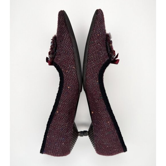 Vintage Prada 36.5 Burgundy Tweed Leather Kitten Heels - Picture 7 of 10